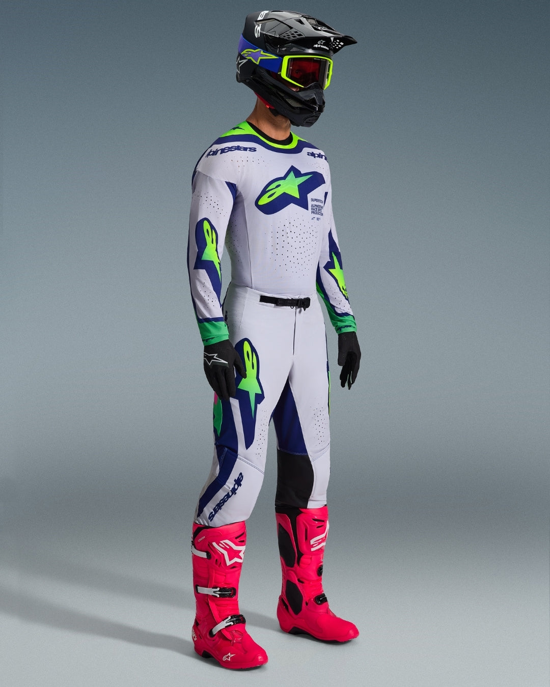 Pantalon Alpinestars Supertech Vista - Gris clair/Jaune fluo/Bleu