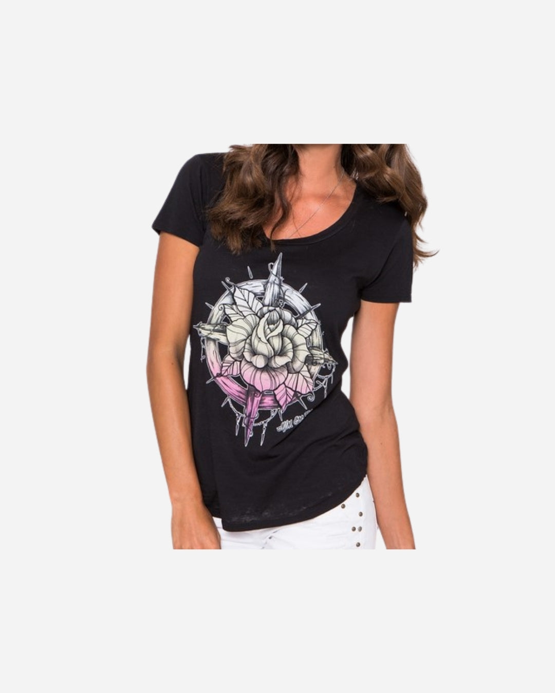 T-shirt Femme Metal Mulisha Compass Rose col dégagé - Noir