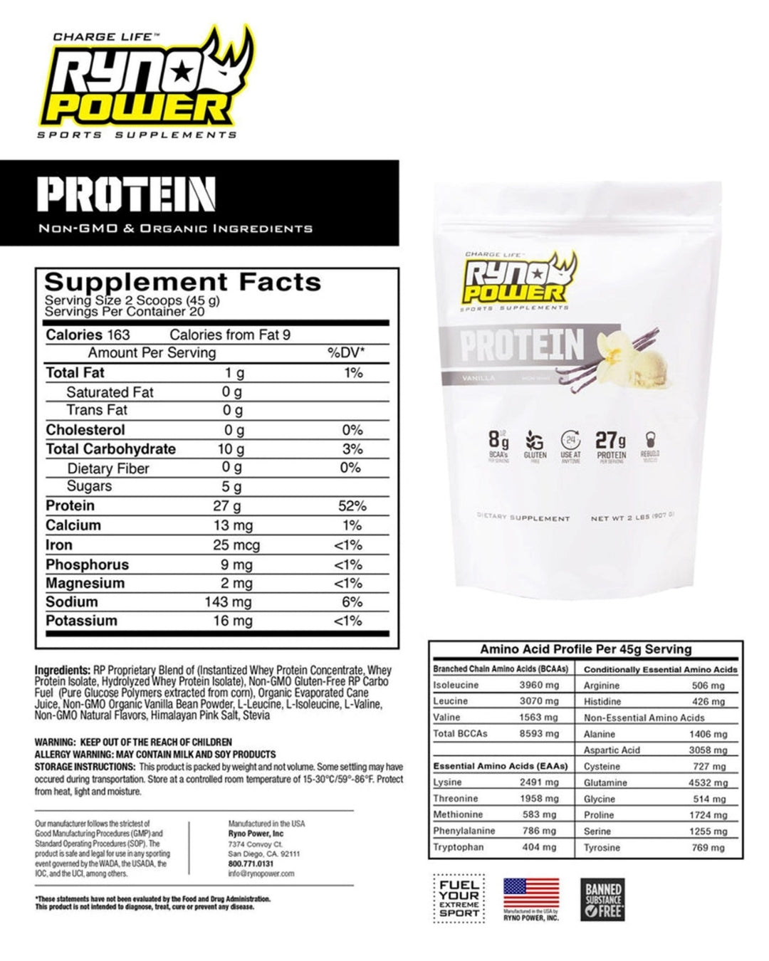 Poudre de Protéine Whey Premium Ryno Power - Vanille