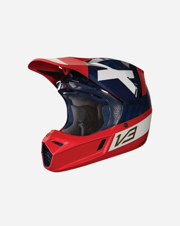 Casco Fox Racing V3 Preest - Blu navy/Rosso