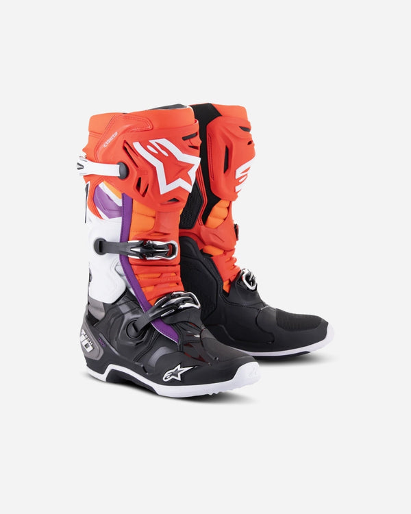 Alpinestars Tech 10 Boots - Black/Fluorescent Red/Fluorescent Orange/White