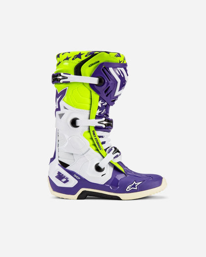 Bottes Alpinestars Tech 10 Dirt Studios® Édition Limitée - Blanc/Violet/Jaune fluo