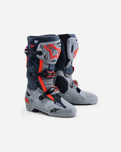 Alpinestars Tech 10 Enduro Stiefel - Mittelgrau/Dunkelgrau/Rot Fluo