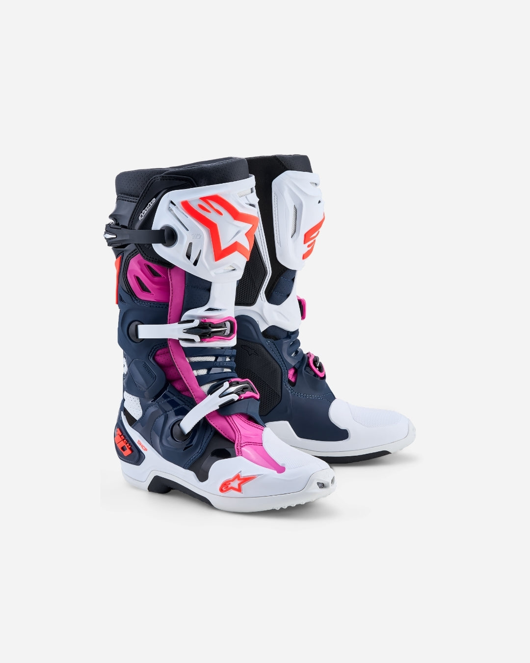 Bottes Alpinestars Tech 10 Supervented - Bleu marine/Blanc/Noir/Rose fuchsia