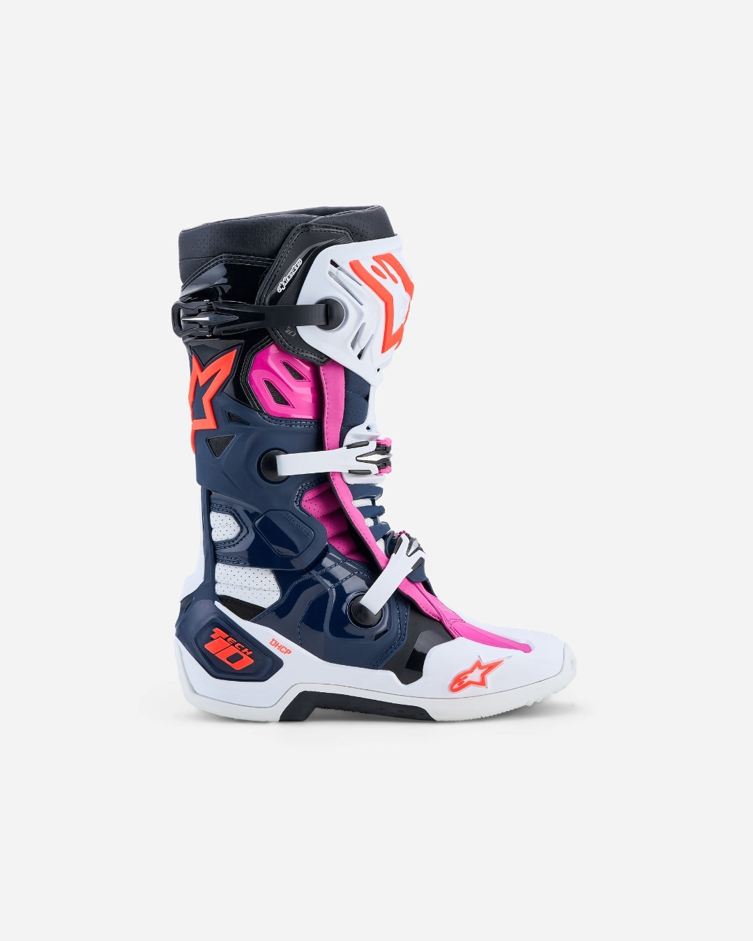 Bottes Alpinestars Tech 10 Supervented - Bleu marine/Blanc/Noir/Rose fuchsia
