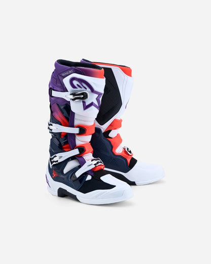 Stivali Alpinestars Tech 7 - Viola/Bianco/Blu Scuro/Rosso Fluo