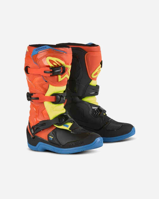 Bottes enfant Alpinestars Tech 3S - Orange Fluo/Bleu émail/Jaune Fluo