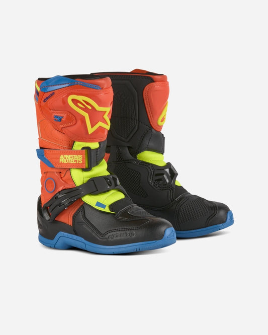 Bottes enfant Alpinestars Tech 3S - Orange Fluo/Bleu émail/Jaune Fluo