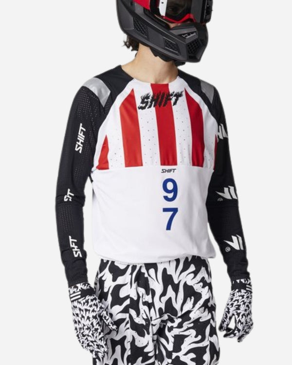 Maglia Shift Racing Blue Label Flame - Bianco/Nero
