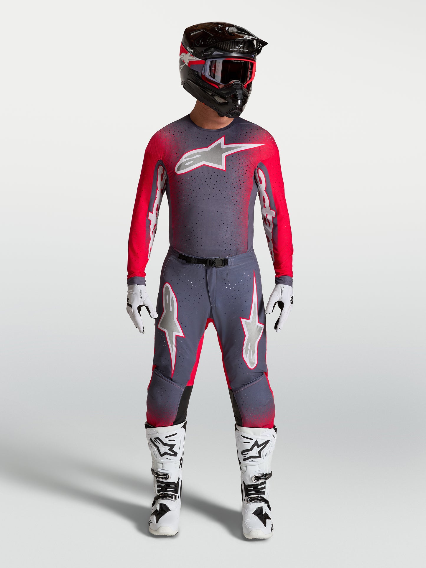 Pantalon Alpinestars Supertech Hiten AFD - Gris stone/Rouge fluo/Lilas clair