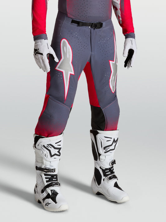 Pantaloni Alpinestars Supertech Hiten AFD - Grigiopietra/Rosso fluo/Lilla chiaro