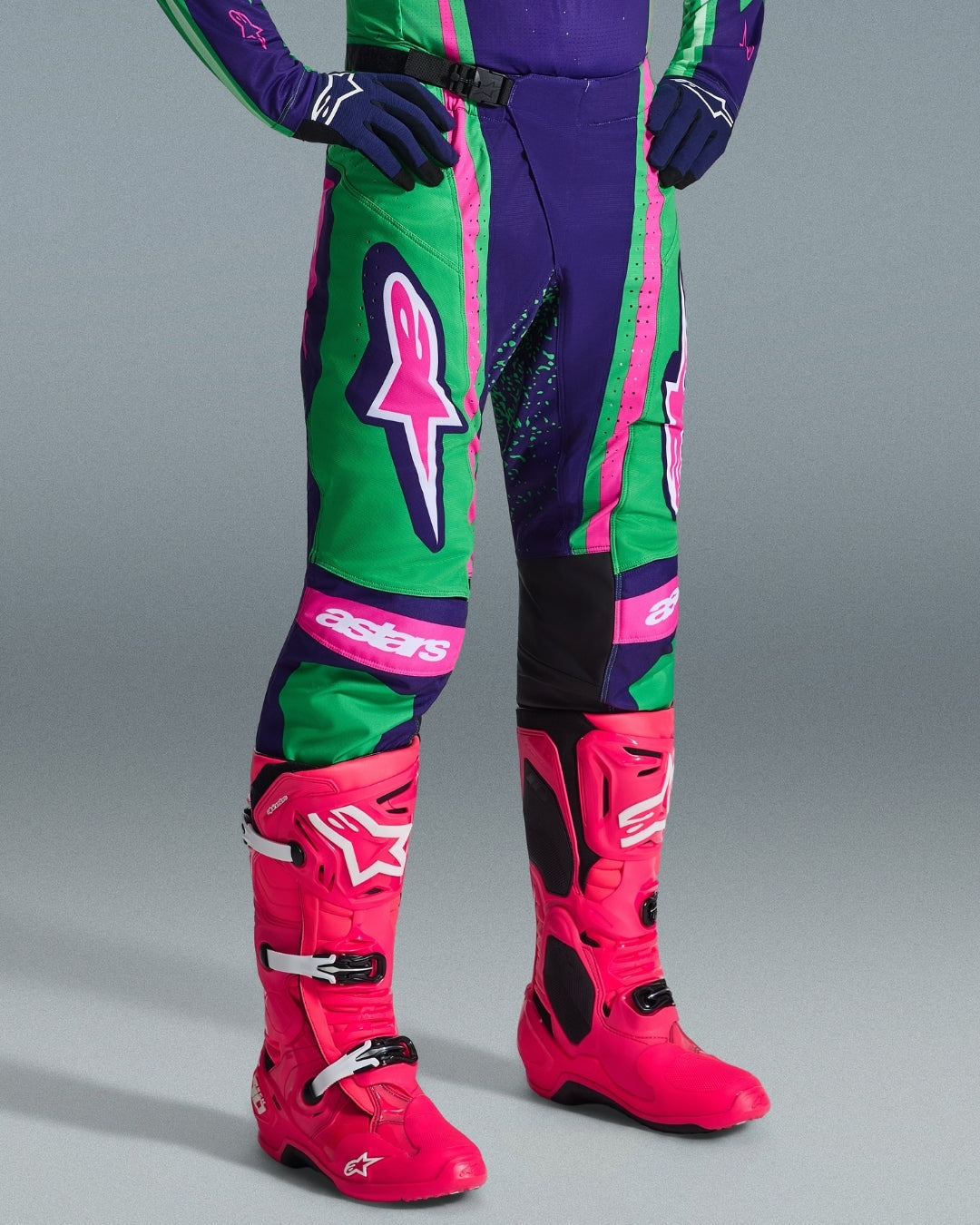 Pantalon Alpinestars Techstar Nomur - Violet foncé/Vert/Rose Fluo
