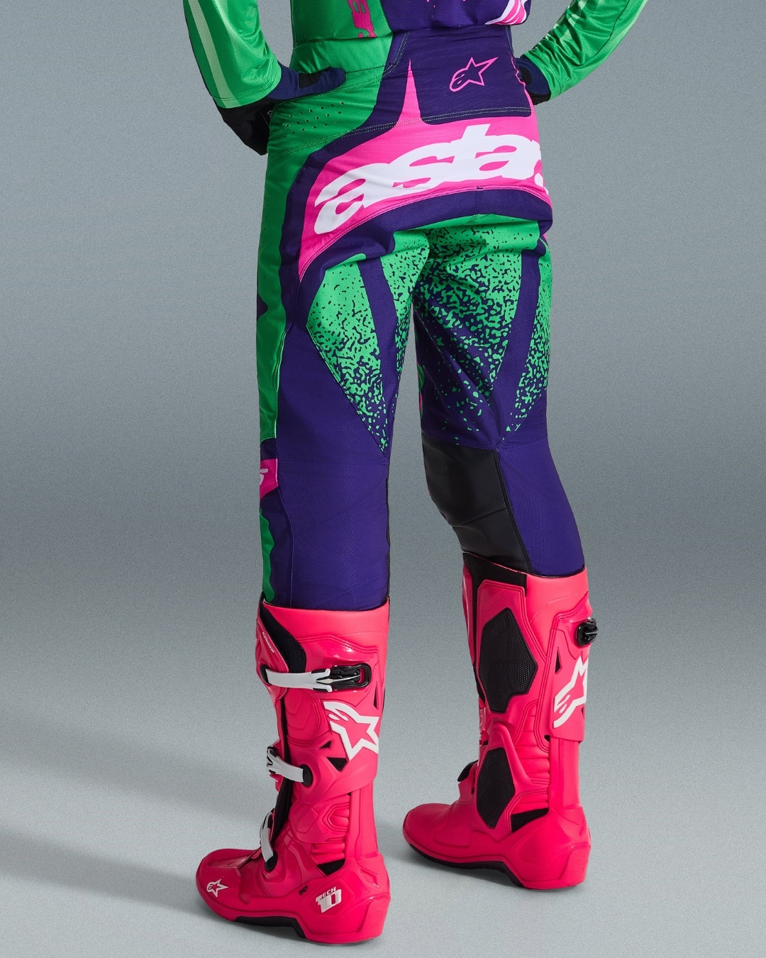 Pantalon Alpinestars Techstar Nomur - Violet foncé/Vert/Rose Fluo