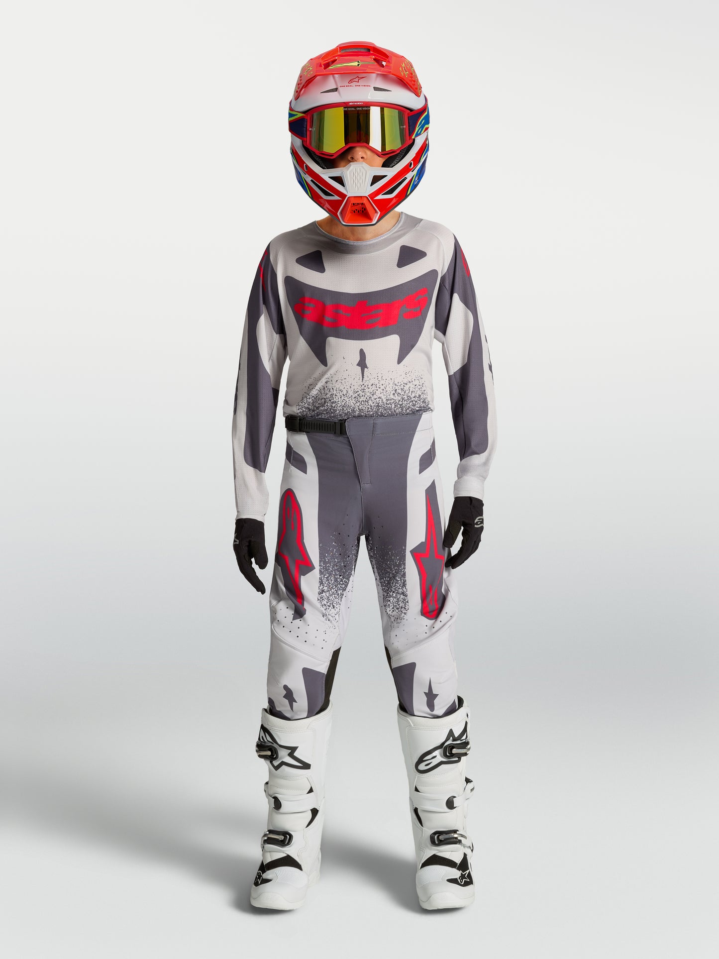 Pantalon enfant Alpinestars Supertech Swan - Lilas Clair/Gris Foncé/Rouge Fluo