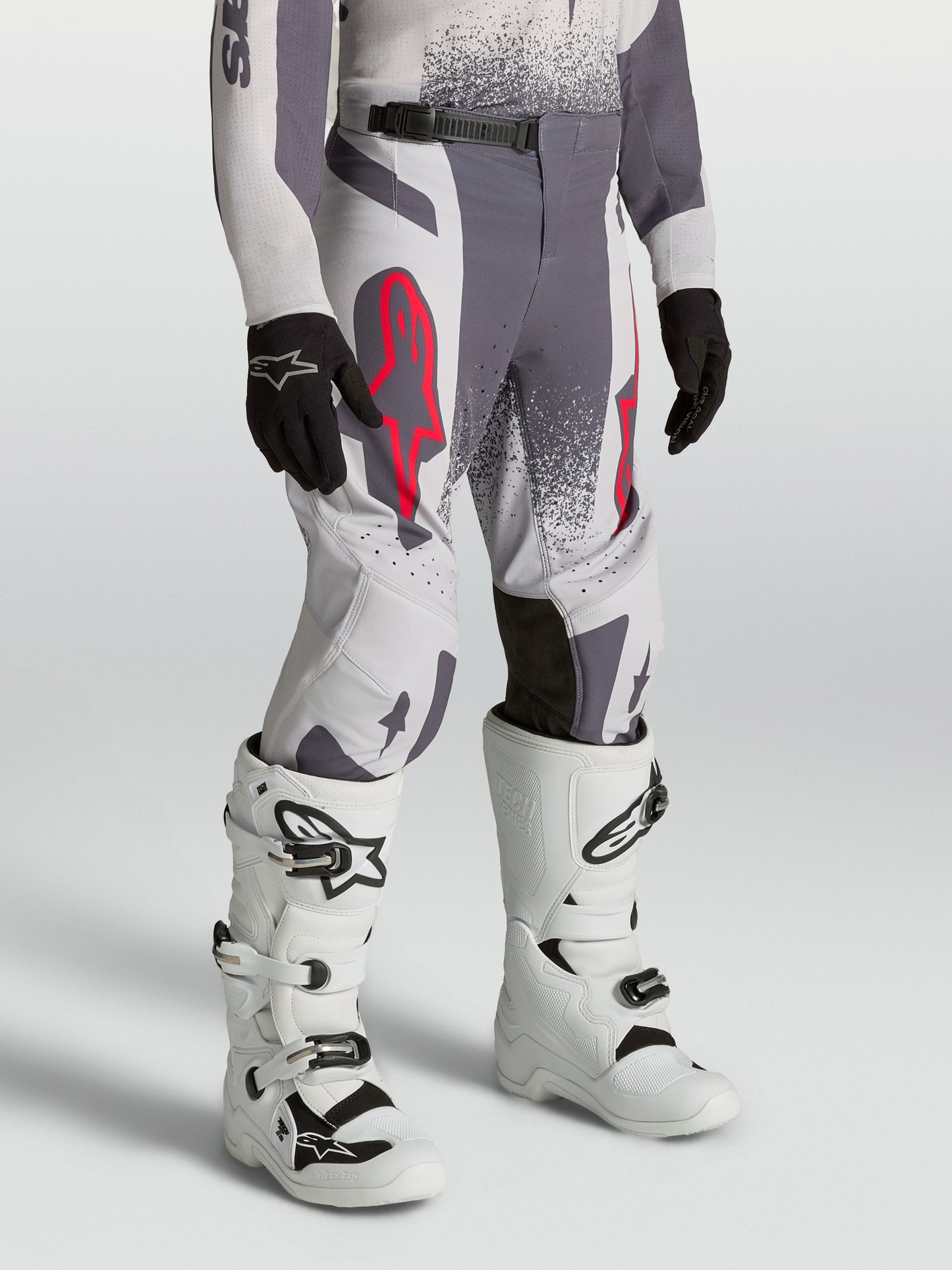 Pantalon enfant Alpinestars Supertech Swan - Lilas Clair/Gris Foncé/Rouge Fluo