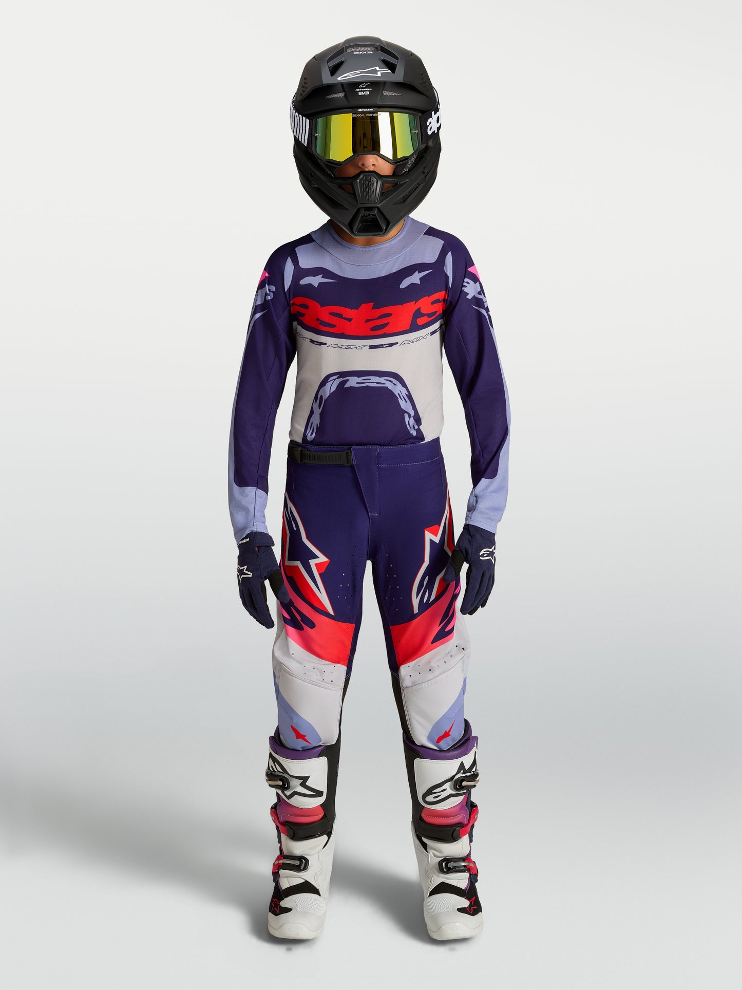 Pantaloni per bambini Alpinestars Supertech Dyna - Viola chiaro/Viola scuro/Rosa fluo
