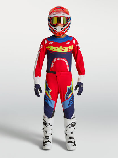 Pantaloni per bambini Alpinestars Supertech Dyna - Rosso fuoco/Bianco/Blu navy