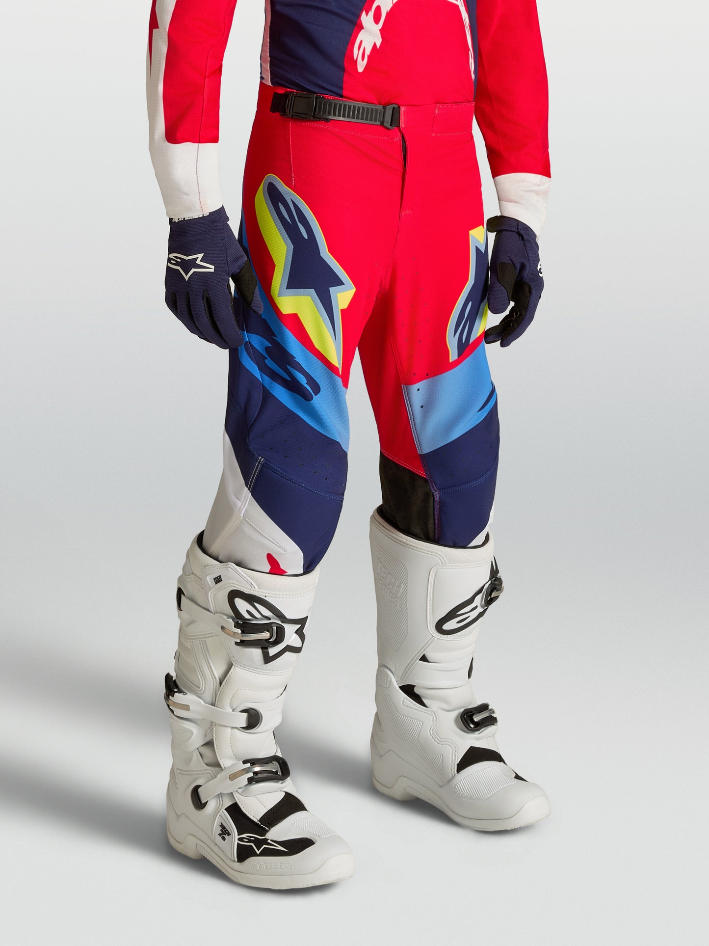 Pantaloni per bambini Alpinestars Supertech Dyna - Rosso fuoco/Bianco/Blu navy