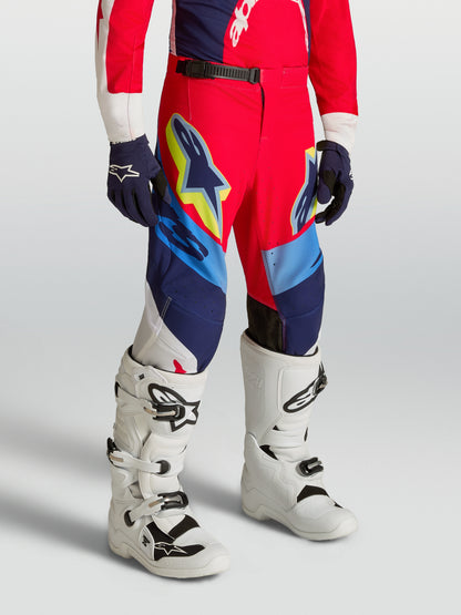 Pantaloni per bambini Alpinestars Supertech Dyna - Rosso fuoco/Bianco/Blu navy