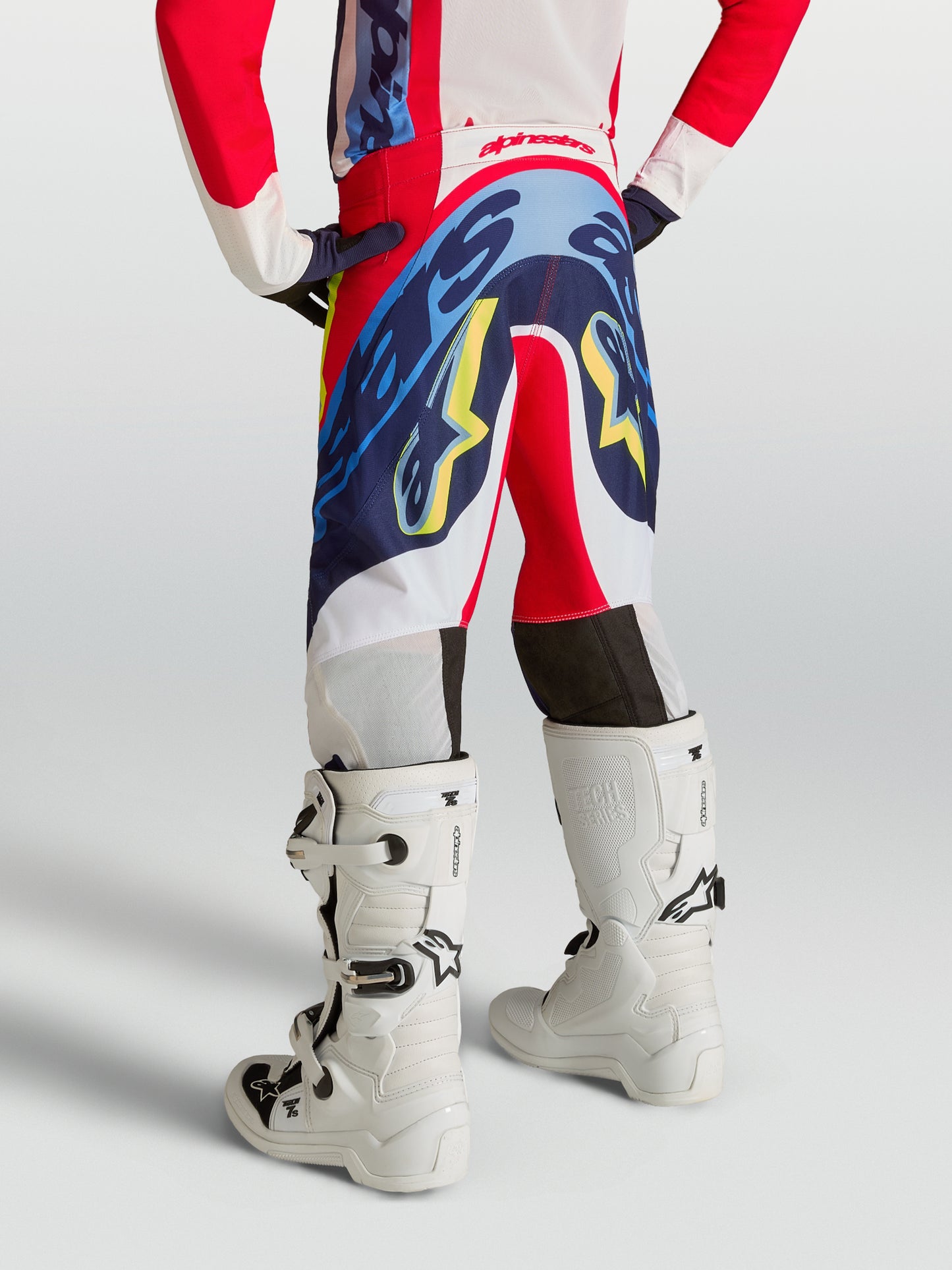 Pantaloni per bambini Alpinestars Supertech Dyna - Rosso fuoco/Bianco/Blu navy
