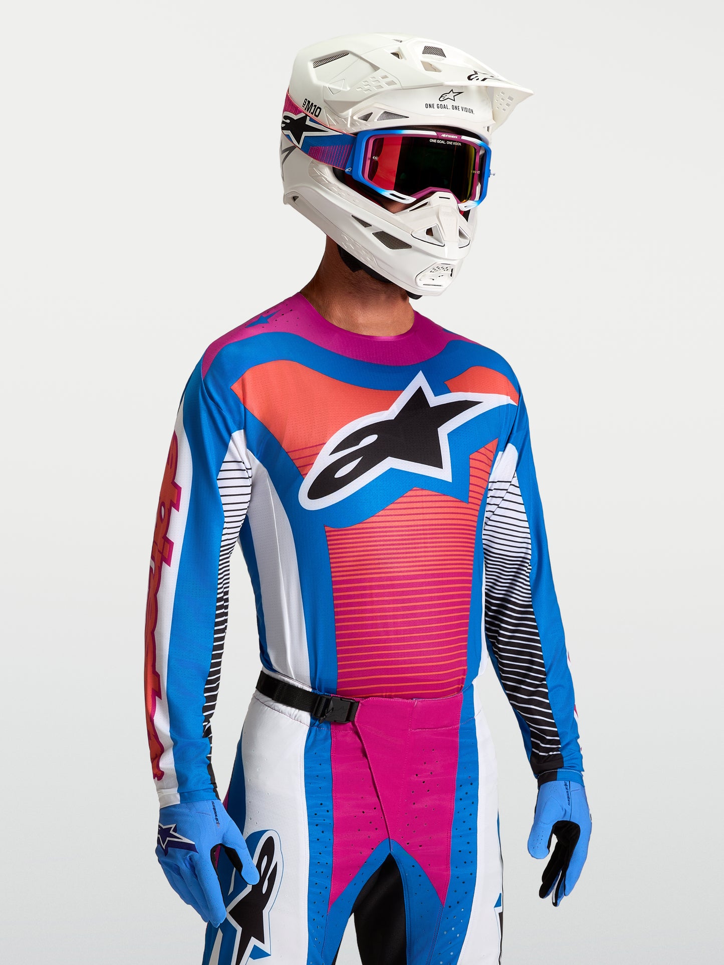 Maillot Alpinestars Techstar Maven - Blanc/Corail chaud/Bleu Blithe