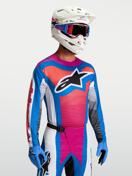 Maglia Alpinestars Techstar Maven - Bianco/Corallo acceso/Blu Blithe