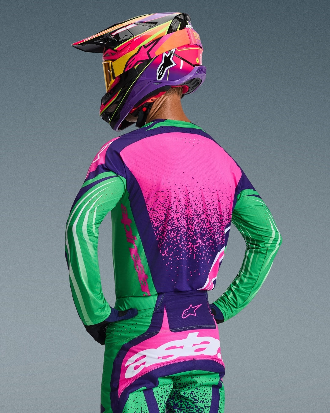 Maillot Alpinestars Techstar Nomur - Violet foncé/Vert/Rose Fluo