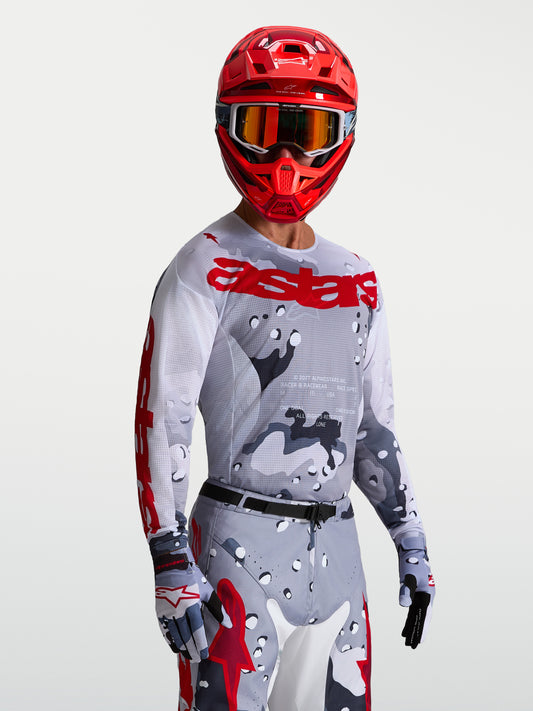 Maillot Alpinestars Racer Air Lone - Camo gris/Blanc/Rouge feu