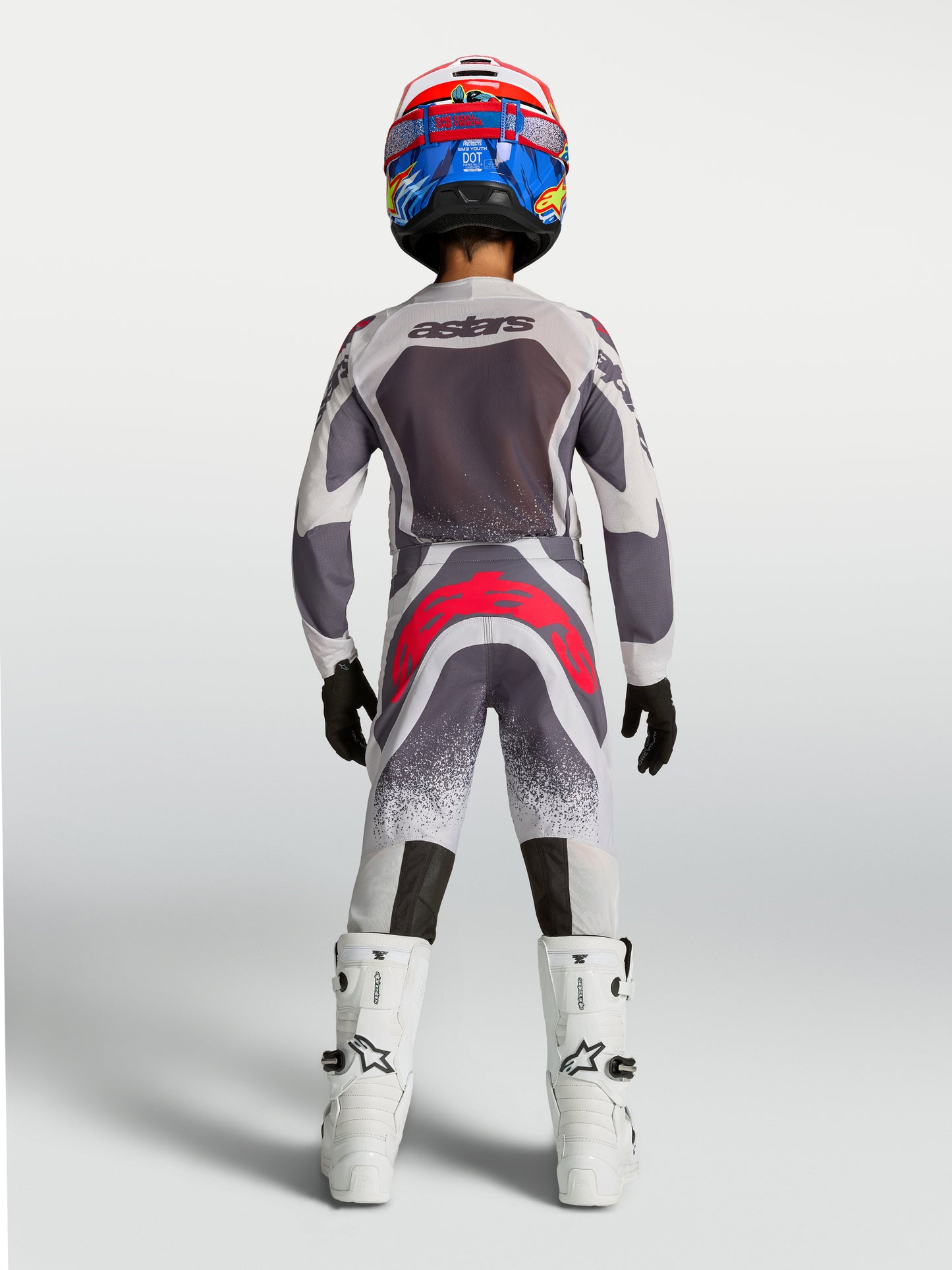 Maillot enfant Alpinestars Supertech Swan - Lilas Clair/Gris Foncé/Rouge Fluo
