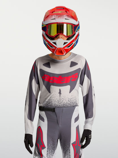 Maillot enfant Alpinestars Supertech Swan - Lilas Clair/Gris Foncé/Rouge Fluo