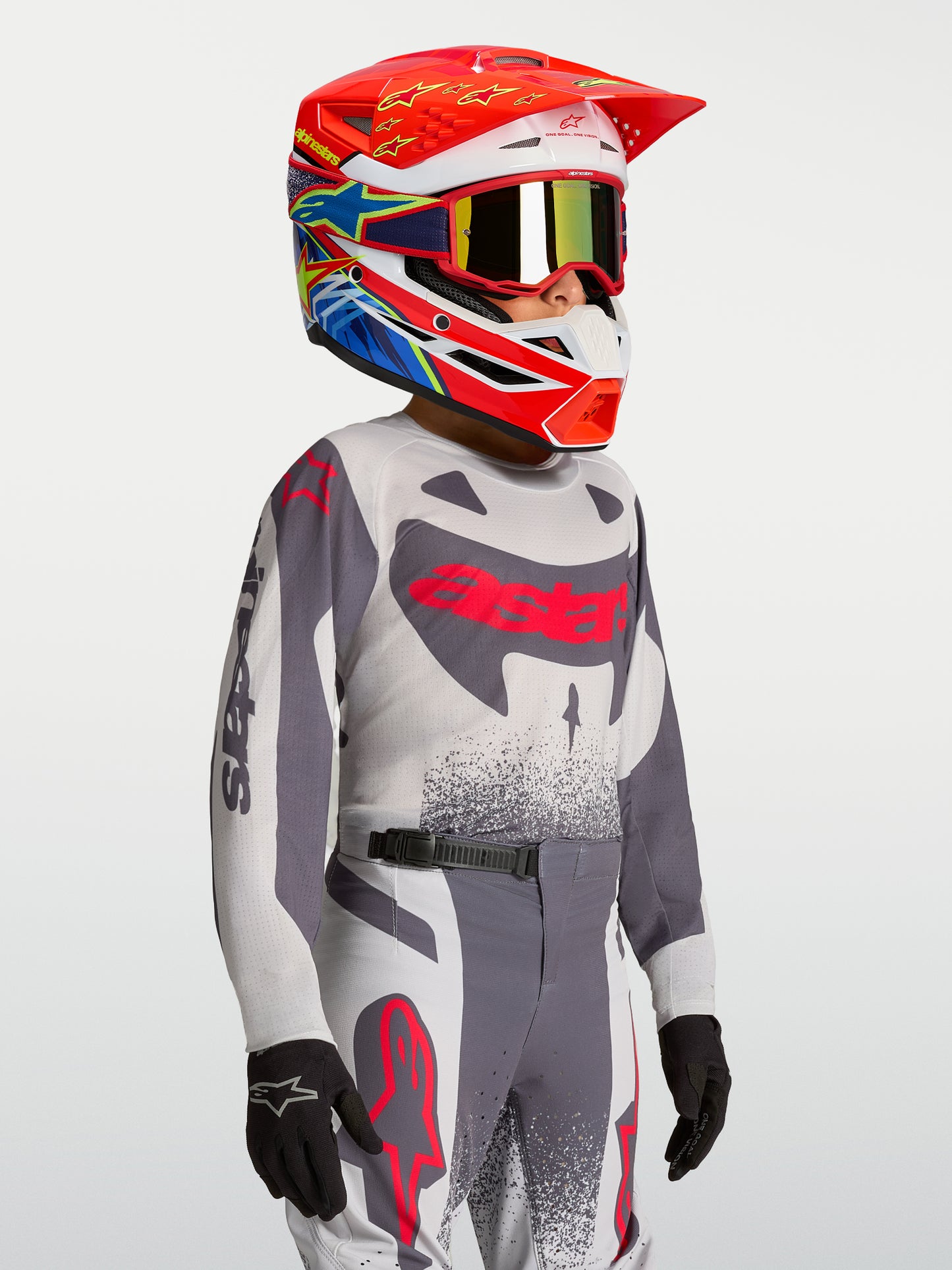 Maillot enfant Alpinestars Supertech Swan - Lilas Clair/Gris Foncé/Rouge Fluo