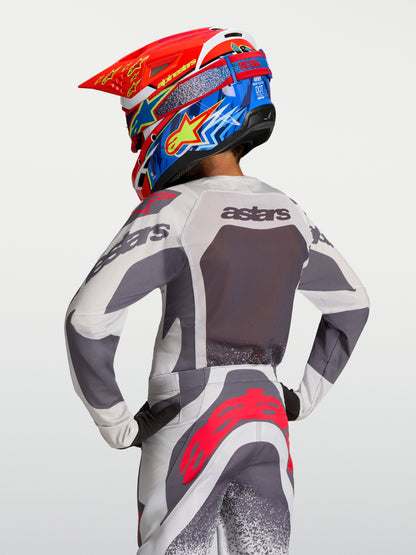 Maillot enfant Alpinestars Supertech Swan - Lilas Clair/Gris Foncé/Rouge Fluo