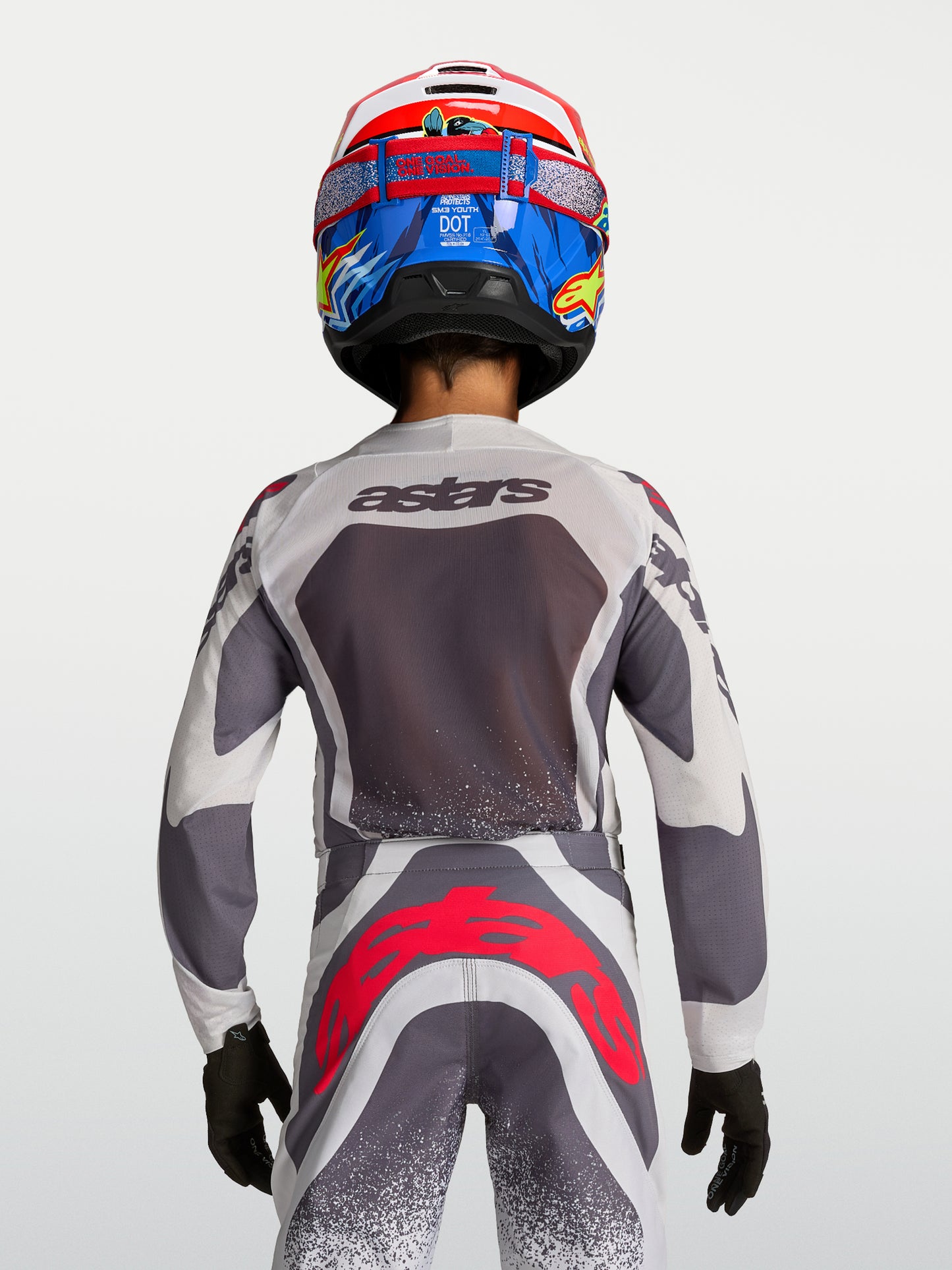 Maillot enfant Alpinestars Supertech Swan - Lilas Clair/Gris Foncé/Rouge Fluo