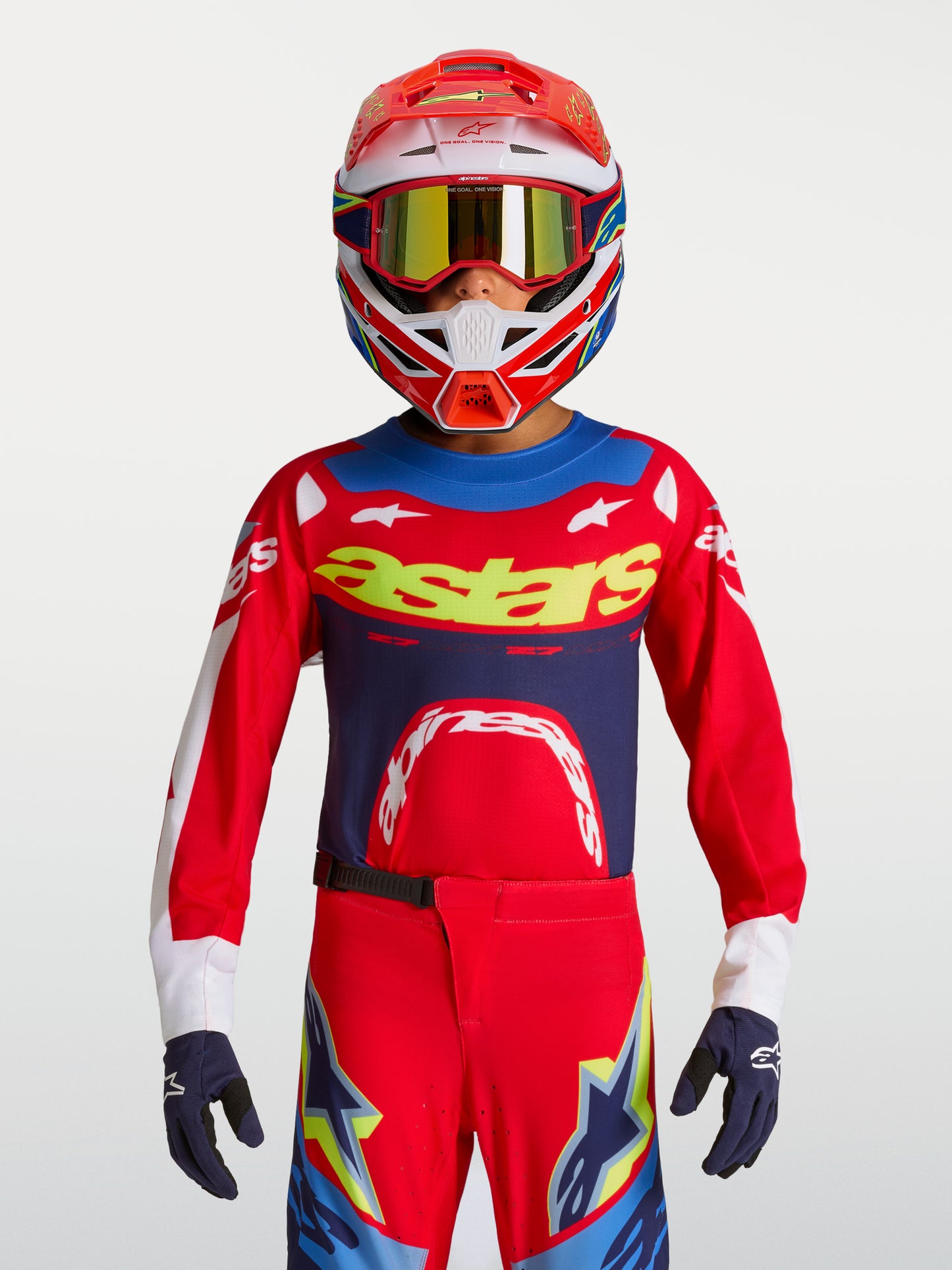 Maglia per bambini Alpinestars Supertech Dyna - Rosso fuoco/Bianco/Blu navy