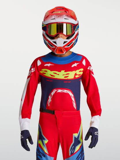 Maglia per bambini Alpinestars Supertech Dyna - Rosso fuoco/Bianco/Blu navy