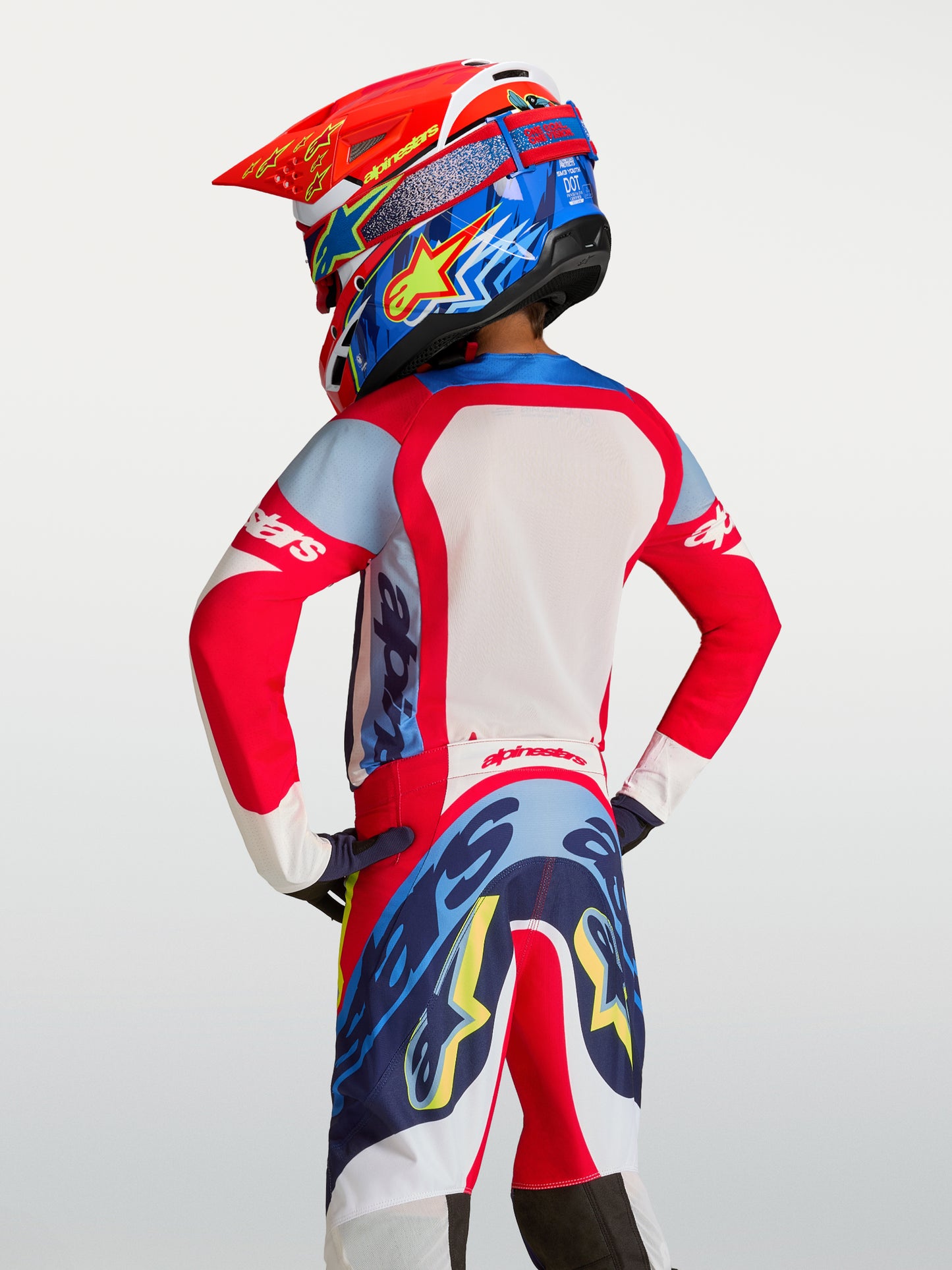 Maglia per bambini Alpinestars Supertech Dyna - Rosso fuoco/Bianco/Blu navy