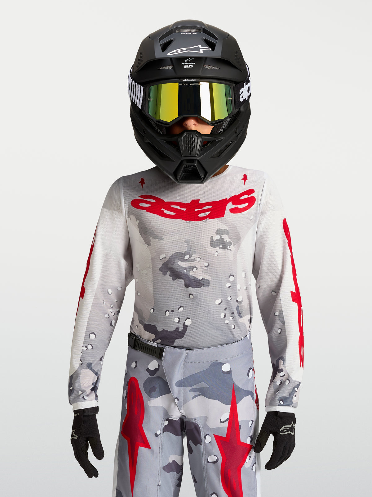 Maillot enfant Alpinestars Fluid Lone - Camo gris/Blanc/Rouge feu