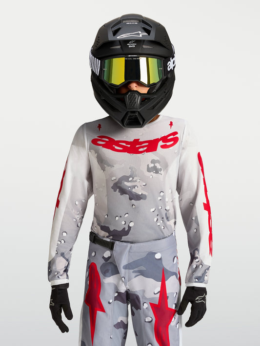 Maillot enfant Alpinestars Fluid Lone - Camo gris/Blanc/Rouge feu
