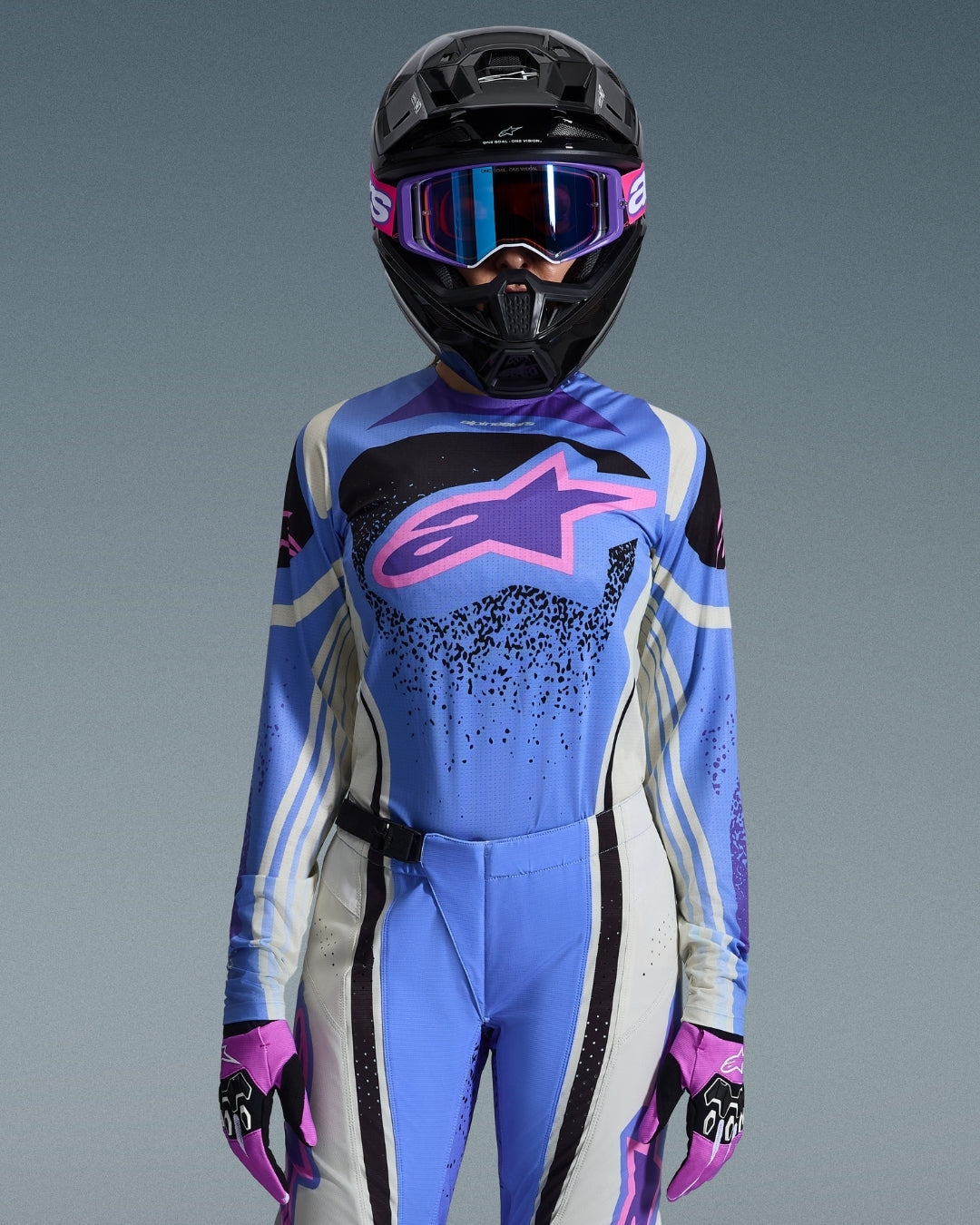 Maillot femme Alpinestars Techstar Nomur - Bleu clair/Blanc cassé/Noir