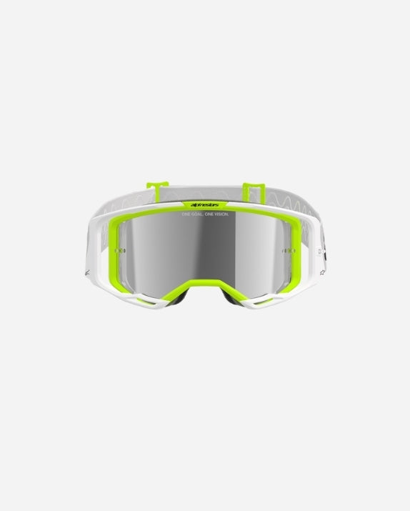 Masques Alpinestars Vision 8 Wordmark - Blanc/Jaune Fluo Miroir Argent