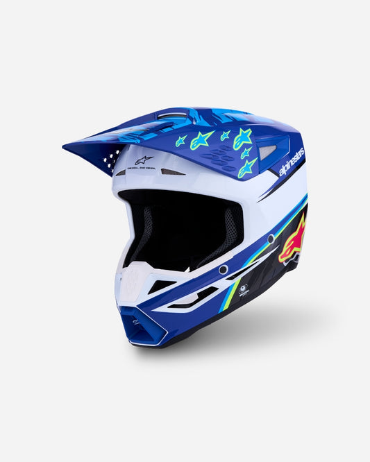 Alpinestars S-M3 Falcon ECE06 Helm - Blau/Weiß/Schwarz/Pink Fluo/Gelb Fluo Glänzend