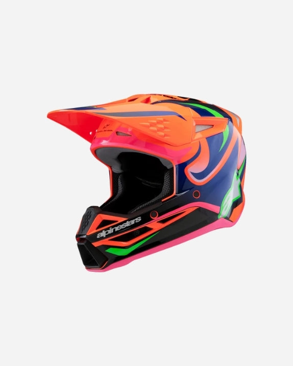 Casque enfant Alpinestars Supertech M3 Deegan ece06 - Orange Fluo/Violet/Rose Fluo Brillant
