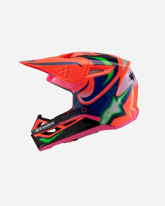 Casque enfant Alpinestars Supertech M3 Deegan ece06 - Orange Fluo/Violet/Rose Fluo Brillant