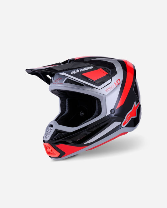 Casque Alpinestars Supertech M7 Rise ece06 - Noir/Argent/Rouge Fluo Brillant