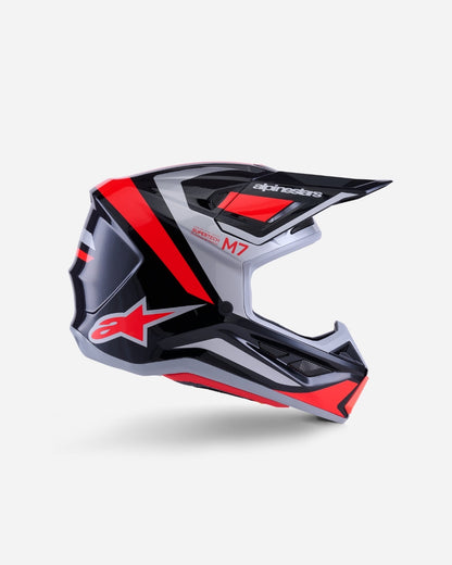 Casque Alpinestars Supertech M7 Rise ece06 - Noir/Argent/Rouge Fluo Brillant