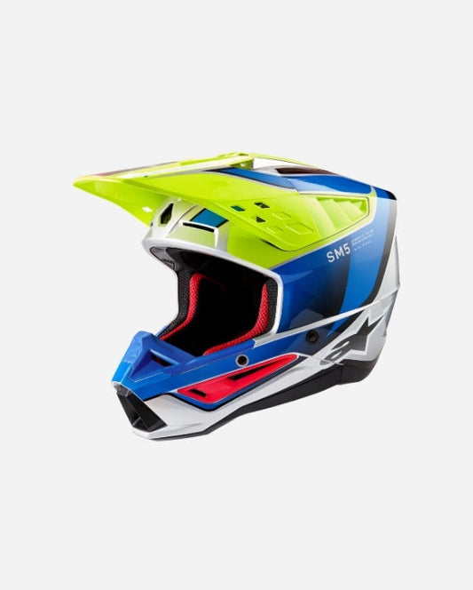 Casque Alpinestars Supertech M5 Sail ece 22.06 - Jaune Fluo/Bleu émail/Argent Brillant