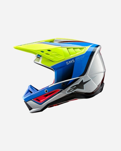 Casque Alpinestars Supertech M5 Sail ece 22.06 - Jaune Fluo/Bleu émail/Argent Brillant