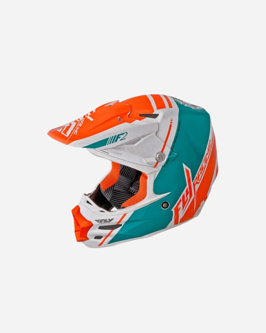 Casque Fly Racing F2 Carbon - Blanc Canard/Sarcelle/Orange