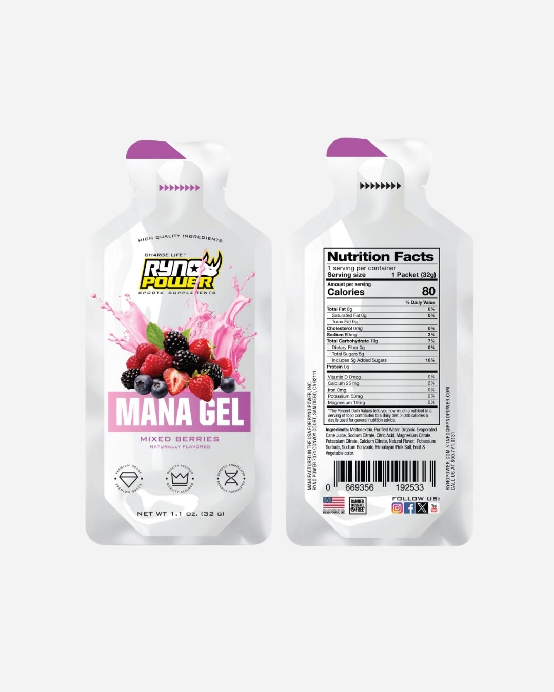 Gel Énergétique Ryno Power Mana - Fruits Rouges