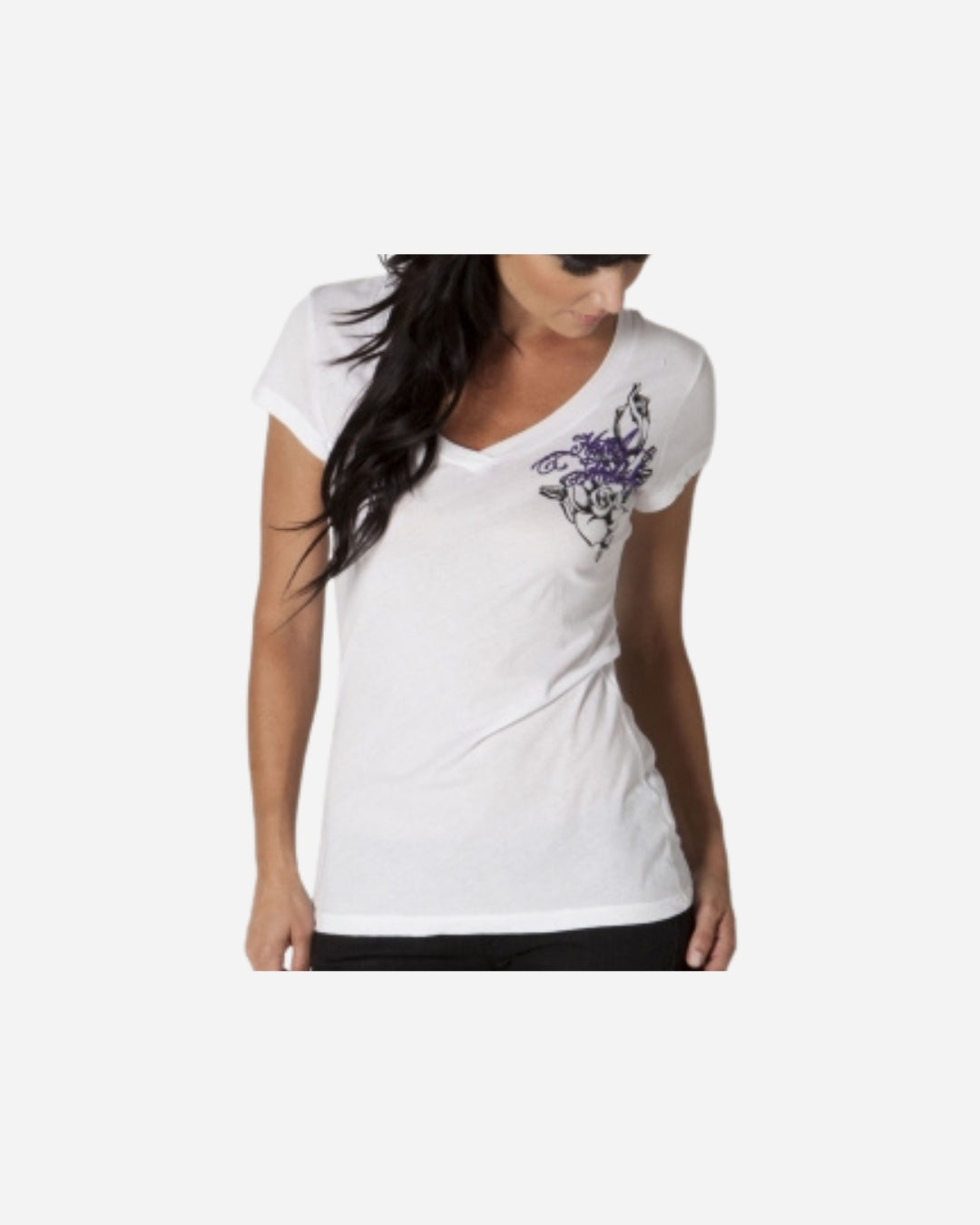 Maglietta da donna con scollo a V e scritta Metal Mulisha - Bianca